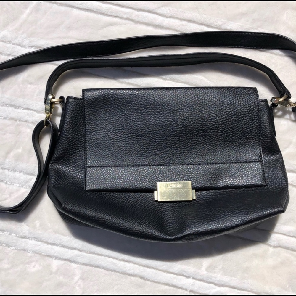 Kenneth Cole black vegan leather Crossbody flap bag / purse